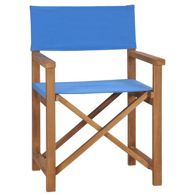 vidaXL Režisieriaus kėdė, mėlynos spalvos, tikmedžio medienos masyvas
