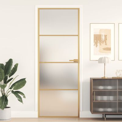 vidaXL Vidaus durys, auksinės, 76x201,5cm, grūdintas stiklas/aliuminis