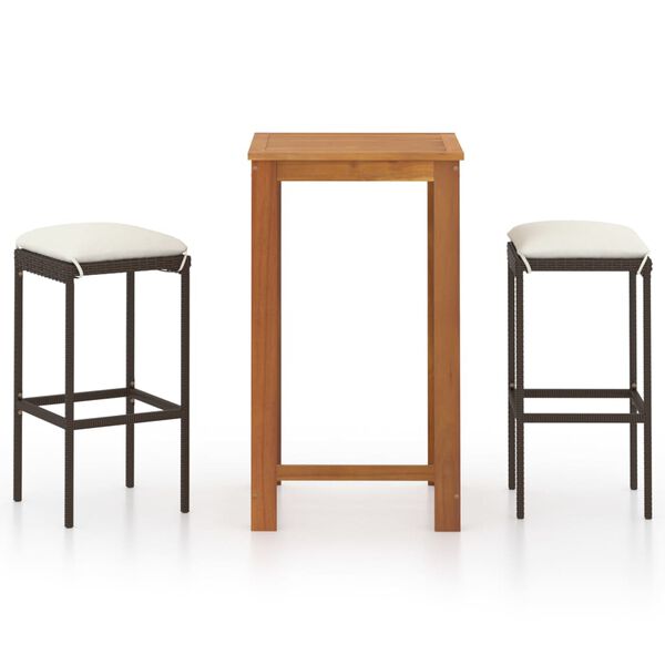 vidaXL Sodo baro baldų komplektas su pagalvėlėmis, 3 dalių, rudas