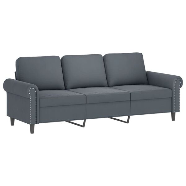 vidaXL Trivietė sofa su pakoja, tamsiai pilkos spalvos, 180cm, aksomas