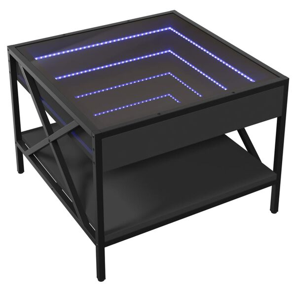 vidaXL Kavos staliukas su Infinity LED lemputėmis, juodas, 50x50x38cm