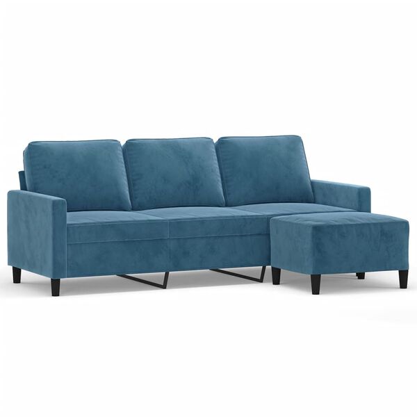 vidaXL Trivietė sofa su pakoja, mėlynos spalvos, 180cm, aksomas