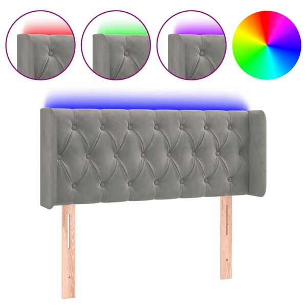 vidaXL Galvūgalis su LED, &scaron;viesiai pilkas, 103x16x78/88cm, aksomas