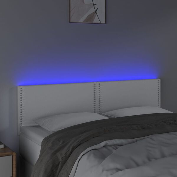vidaXL Galvūgalis su LED, baltos spalvos, 144x5x78/88cm, dirbtinė oda