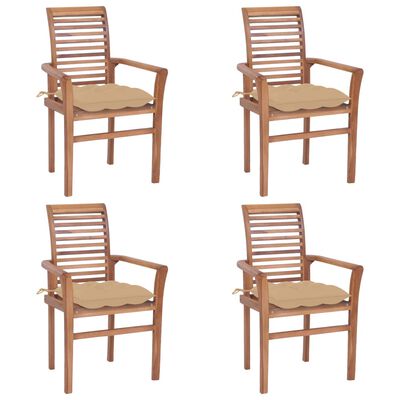 vidaXL Valgomojo kėdės su smėlio spalvos pagalvėlėmis, 4vnt., tikmedis