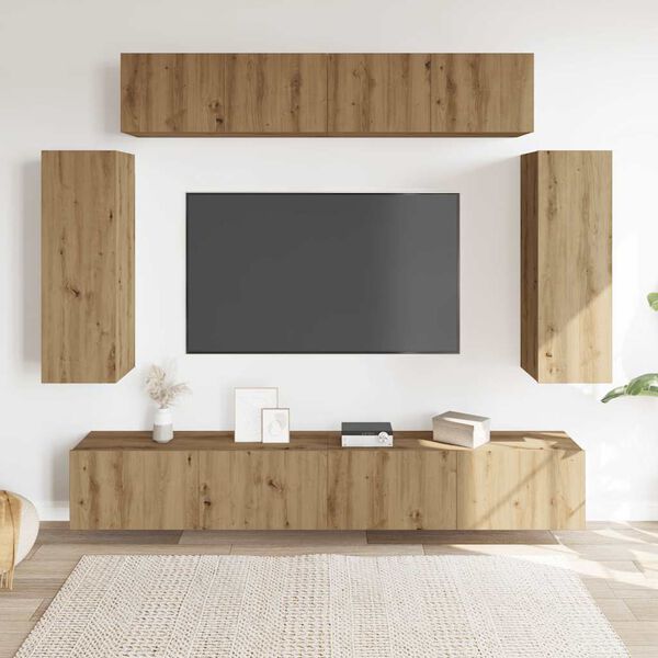 vidaXL 6 dalių sieninis televizoriaus spintelės komplektas Artisan Oak