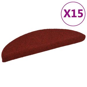 vidaXL Laiptų kilimėliai, lipnūs, 15 vnt., 56x17x3 cm, bordo raudoni, pusapvaliai