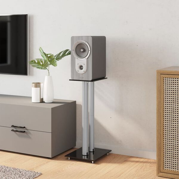 vidaXL Garsiakalbių stovai, 2vnt., juodi/sidabriniai, stiklas