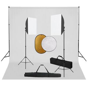 vidaXL Fotostudijos komplektas su &scaron;viesdėžėmis, fonu ir reflektoriumi