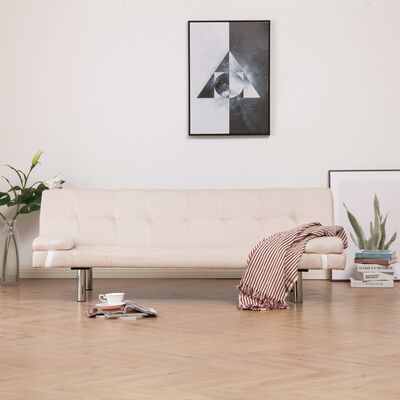 vidaXL Sofa-lova su dviem pagalvėm, kreminės spalvos, poliesteris