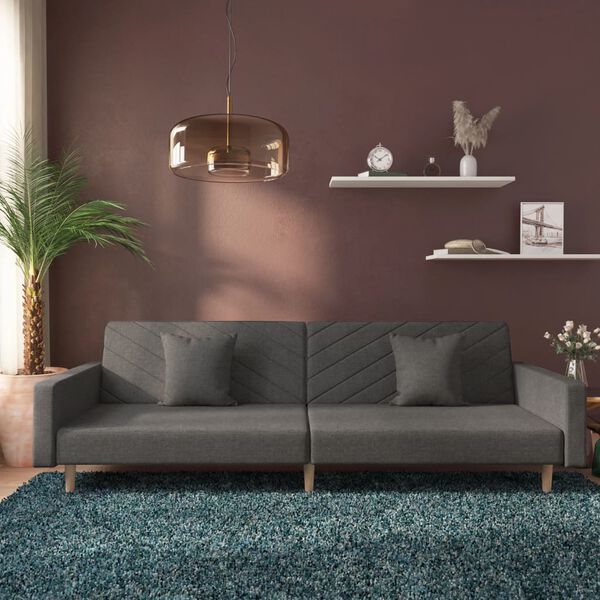 vidaXL Dvivietė sofa-lova su dvejomis pagalvėmis, pilka, audinys