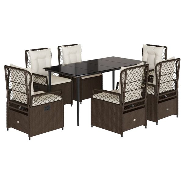 vidaXL Sodo komplektas su pagalvėlėmis, 7 dalių, rudas, poliratanas