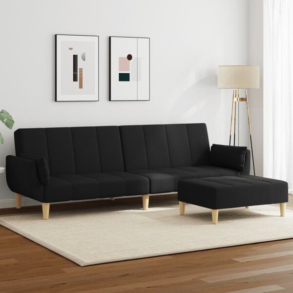 vidaXL Dvivietė sofa-lova su pakoja, juodos spalvos, audinys