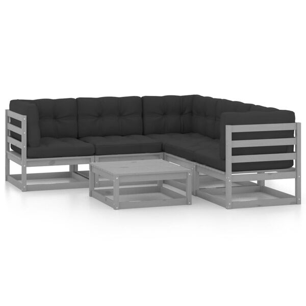 vidaXL Sodo komplektas su pagalvėlėmis, 6 dalių, pušies masyvas