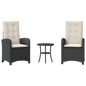 vidaXL Bistro komplektas su pagalvėlėmis, 3 dalių, juodas, poliratanas