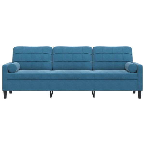 vidaXL Trivietė sofa su pagalvėlėmis, mėlynos spalvos, 210cm, aksomas