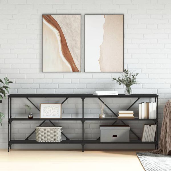 vidaXL Konsolinis staliukas, juodas, 200x30x75cm, mediena ir geležis