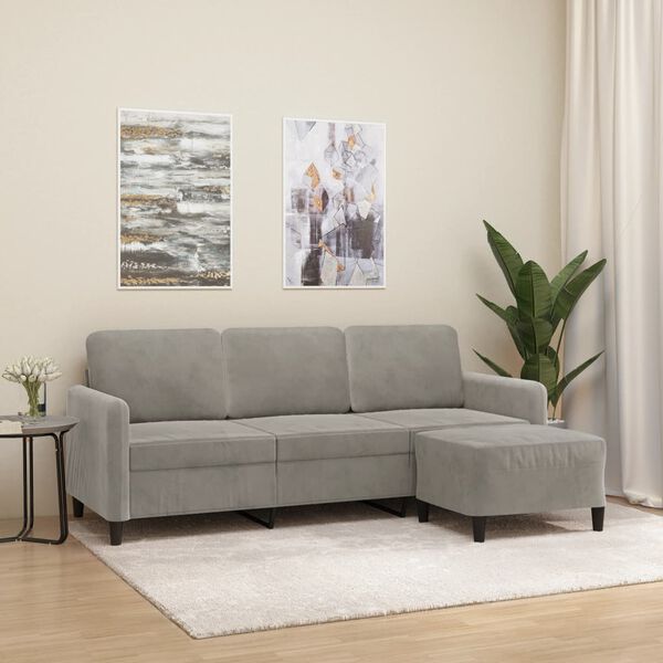 vidaXL Trivietė sofa su pakoja, &scaron;viesiai pilka, 180cm, aksomas