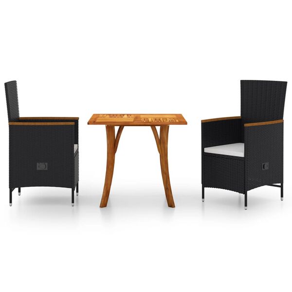 vidaXL Sodo valgomojo baldų komplektas, 3 dalių, juodos spalvos