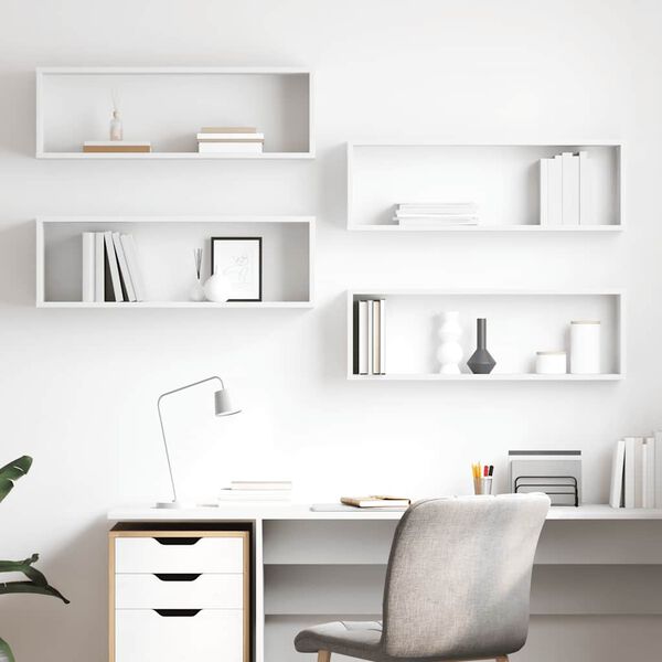 vidaXL Sieninės lentynos, 4vnt., baltos, 80x15x26,5cm apdirbta mediena