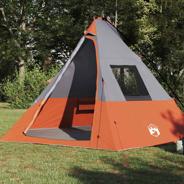 vidaXL Tipi palapinė Pilka ir oranžinė 383 x 338 x 217 cm tafta