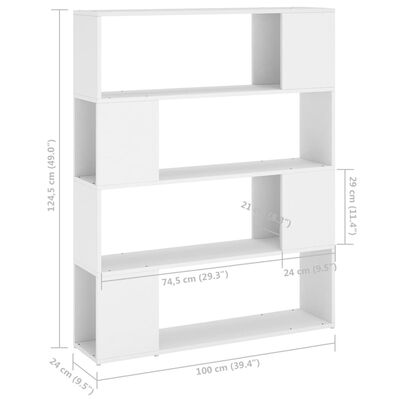 vidaXL Spintelė knygoms/kambario pertvara, balta, 100x24x124cm