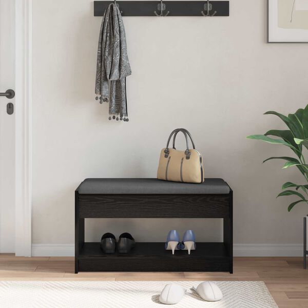 vidaXL Koridoriaus suolas su pagalve Juodas Ąžuolas 83 x 38 x 45 cm