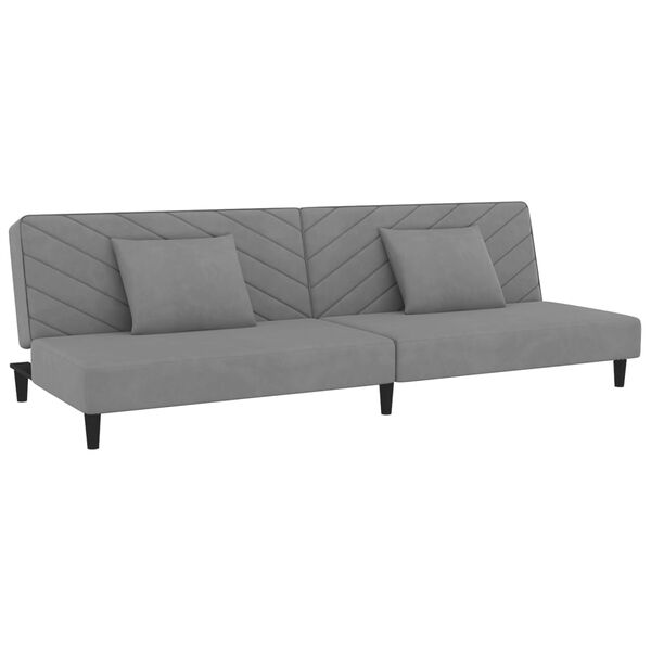vidaXL Dvivietė sofa-lova su dvejomis pagalvėmis, pilka, aksomas