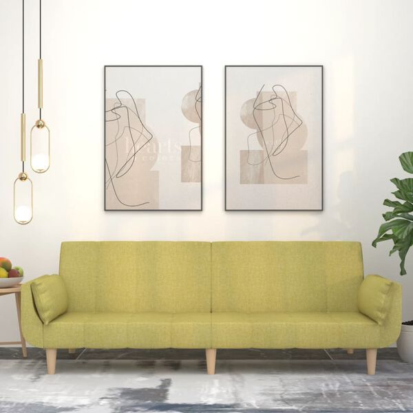 vidaXL Dvivietė sofa-lova su dvejomis pagalvėmis, žalia, audinys