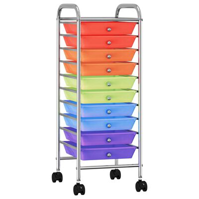 vidaXL Mobilus vežimėlis, 10 stalčių, įvairių spalvų, plastikas