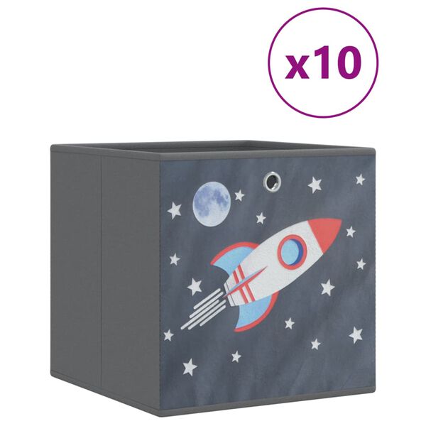 vidaXL Sulankstomos daiktadėžės, 10vnt., pilkos, 32x32x32cm, audinys