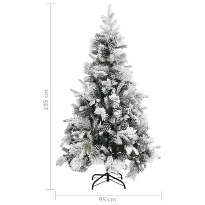 vidaXL Kalėdų eglutė su sniegu/kankorėžiais, 195cm, PVC ir PE