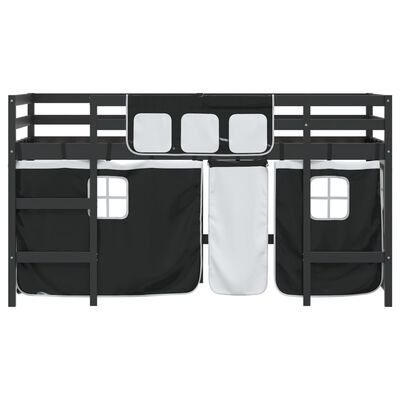 vidaXL Aukšta lova su užuolaidomis, balta/juoda, 80x200cm, pušis