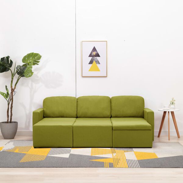 vidaXL Trivietė modulinė sofa-lova, žalios spalvos, audinys