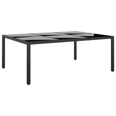 vidaXL Sodo stalas, juodas, 200x150x75cm, stiklas/poliratanas
