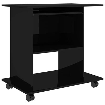 vidaXL Kompiuterio stalas, juodas, 80x50x75cm, MDP, labai blizgus