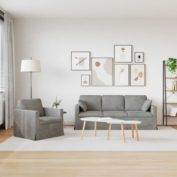 vidaXL Sofos komplektas 2 pcs &Scaron;viesiai pilka 198 x 78 x 80 cm Aksomas