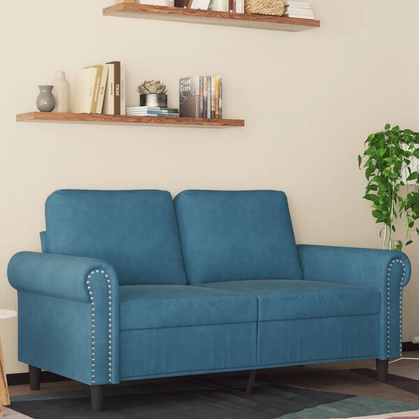 vidaXL Dvivietė sofa, mėlynos spalvos, 120cm, aksomas