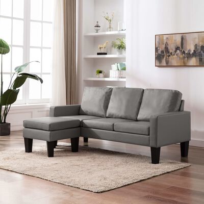 vidaXL Trivietė sofa su pakoja, pilkos spalvos, dirbtinė oda