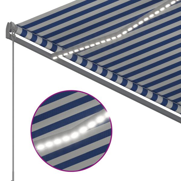 vidaXL Automatinė markizė su LED/vėjo jutikliu, mėlyna/balta, 3x2,5m