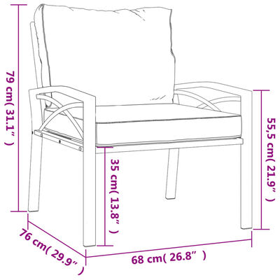 vidaXL Sodo kėdė su pilkos spalvos pagalvėlėmis, 68x76x79cm, plienas