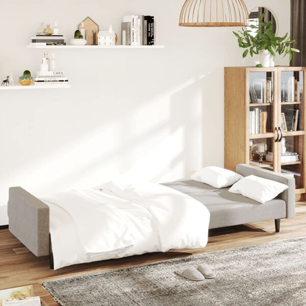vidaXL Dvivietė sofa-lova, &scaron;viesiai pilkos spalvos, aksomas