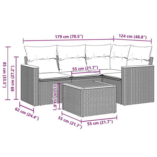vidaXL Sodo komplektas su pagalvėlėmis, 5 dalių, juodas, poliratanas