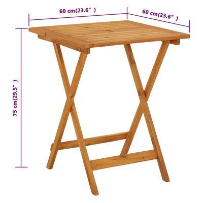 vidaXL Sulankstomas sodo stalas, 60x60x75cm, akacijos medienos masyvas
