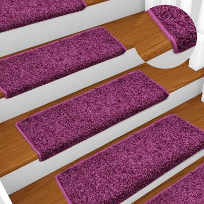 vidaXL Laiptų kilimėliai, 15vnt., violetinės spalvos, 65x21x4 cm