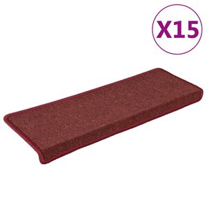 vidaXL Laiptų kilimėliai, 15 vnt., 65x21x4 cm, bordo spalvos, stačiakampiai kra&scaron;tai