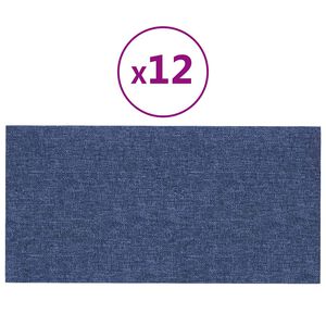 vidaXL Sienų plokštės, 12vnt., mėlynos, 30x15cm, audinys, 0,54m²