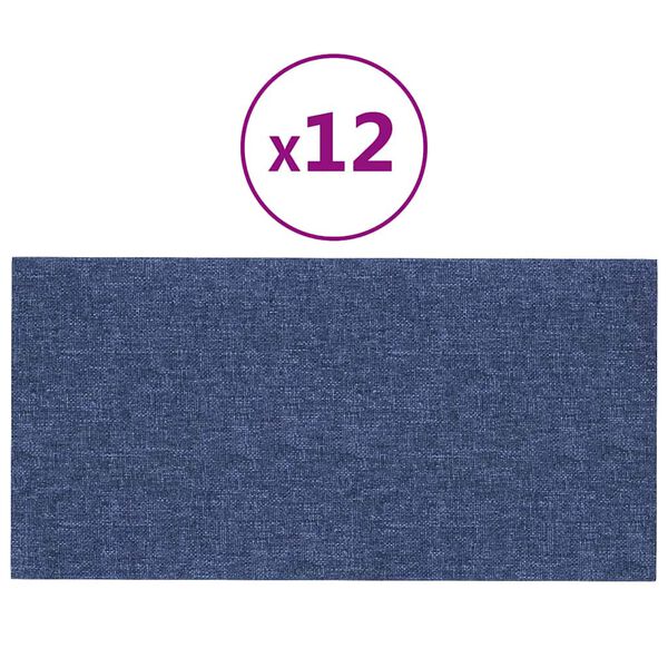 vidaXL Sienų plokštės, 12vnt., mėlynos, 30x15cm, audinys, 0,54m²