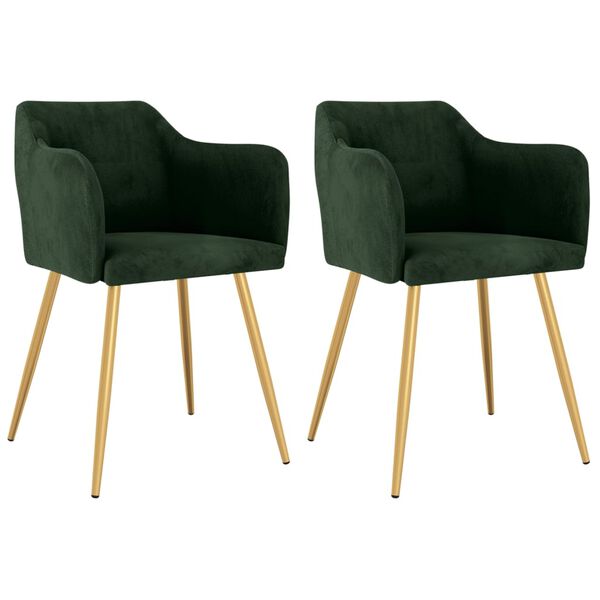 vidaXL Valgomojo kėdės, 2vnt., tamsiai žalios spalvos, aksomas