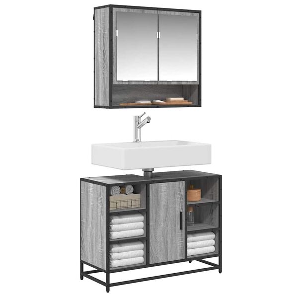 vidaXL Vonios spintelė praustuvui, pilka ąžuolo, 80x33x60cm, mediena